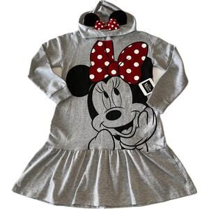Disney Gray Minnie Mouse Long Sleeve Hoodie Dress Girls Size 10/12 NWT